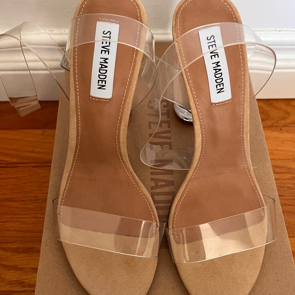 Steve Madden Transparent Strap Heels - Beige